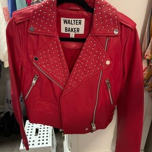 Red studded leather jacket
